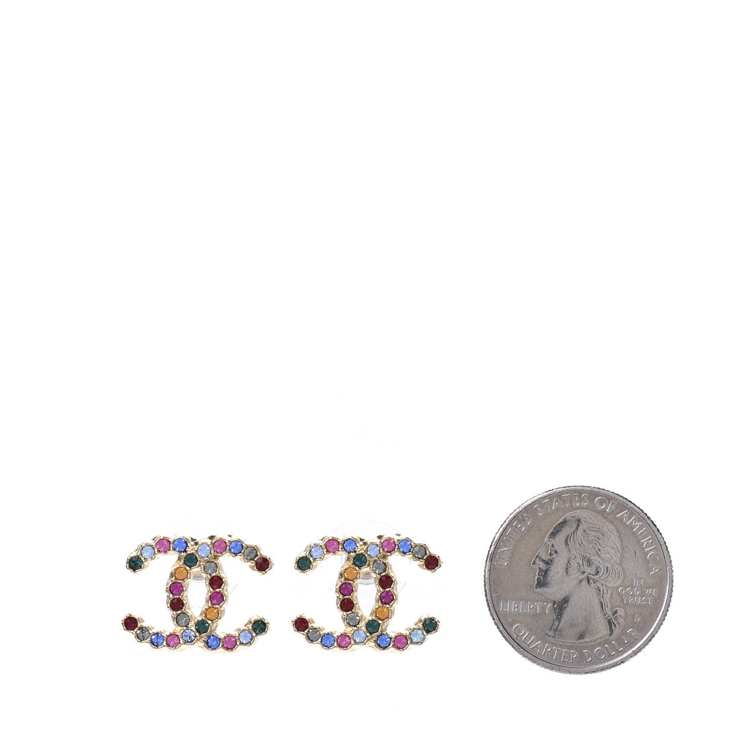Chanel Crystal Over The Rainbow CC Earrings Gold Multicolor 2 of 4