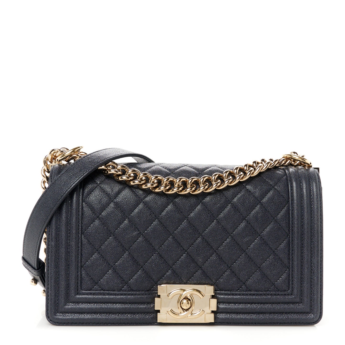 Caviar Quilted Medium Boy Flap Dark Navy Blue