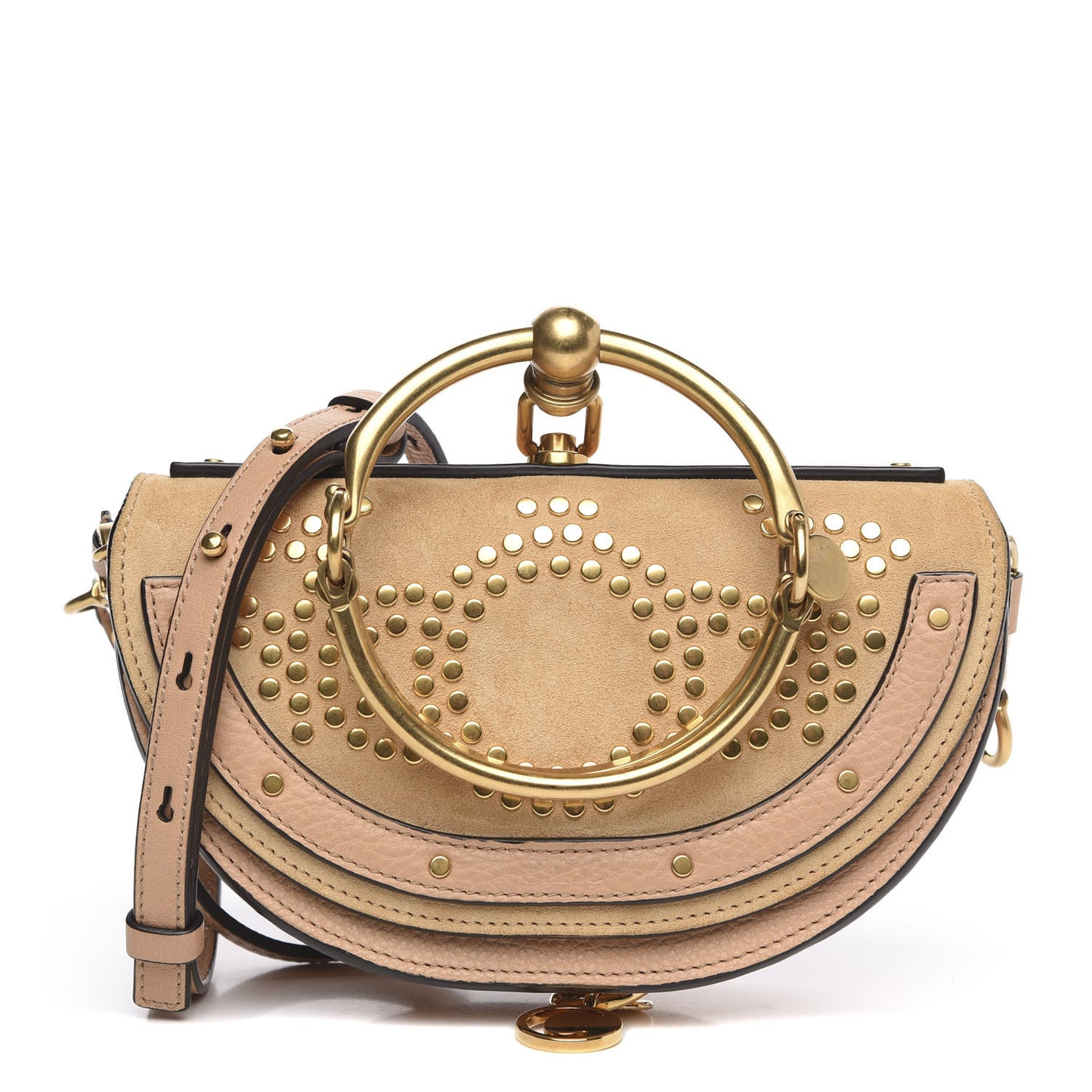 Suede Calfskin Constellation Studded Small Nile Bracelet Minaudiere Bag Blush Nude