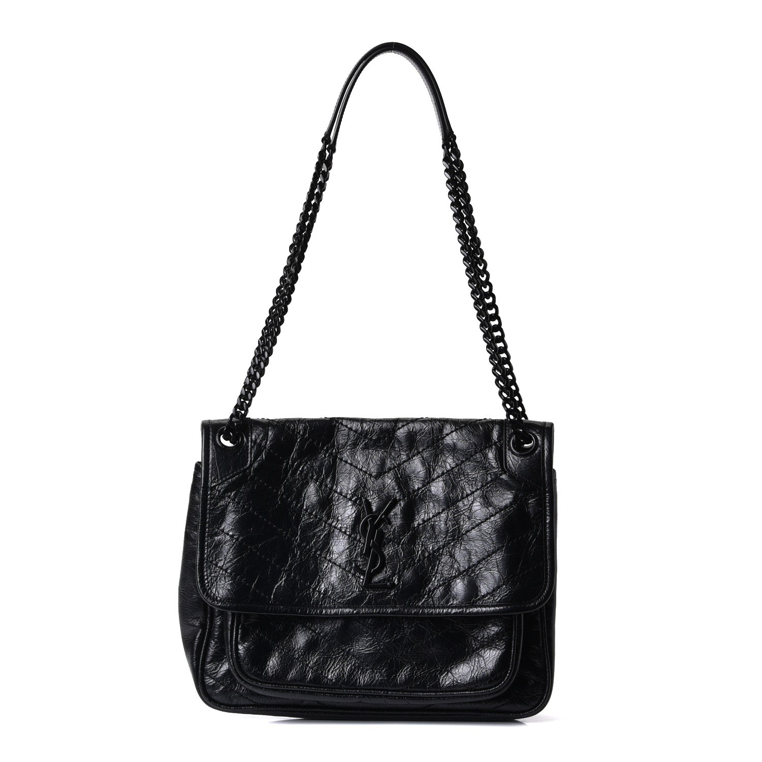 Saint Laurent Crinkled Calfskin Matelasse Monogram Medium Niki Chain Satchel Black 2 of 10