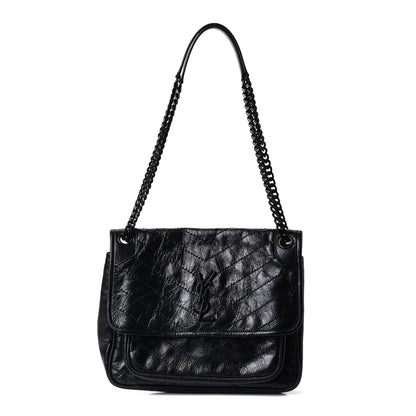 Saint Laurent Crinkled Calfskin Matelasse Monogram Medium Niki Chain Satchel Black 2 of 10