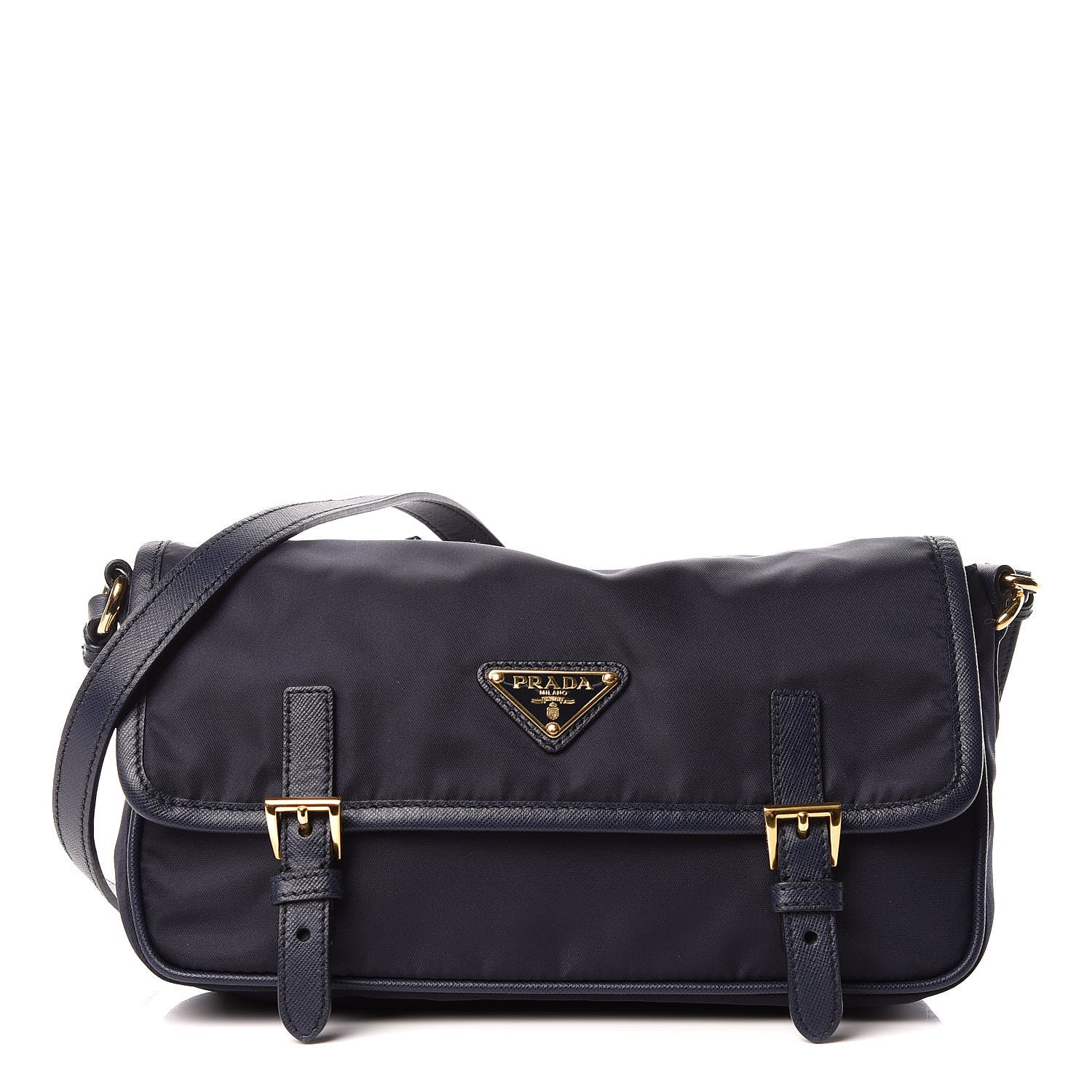 Prada Tessuto Nylon Saffiano Small Messenger Bag Blue 1 of 9