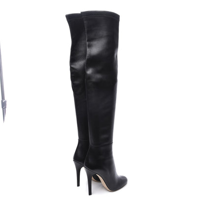 Jimmy Choo Calfskin Stretch Nappa Turner Knee High Boots 37 Black 4 of 8