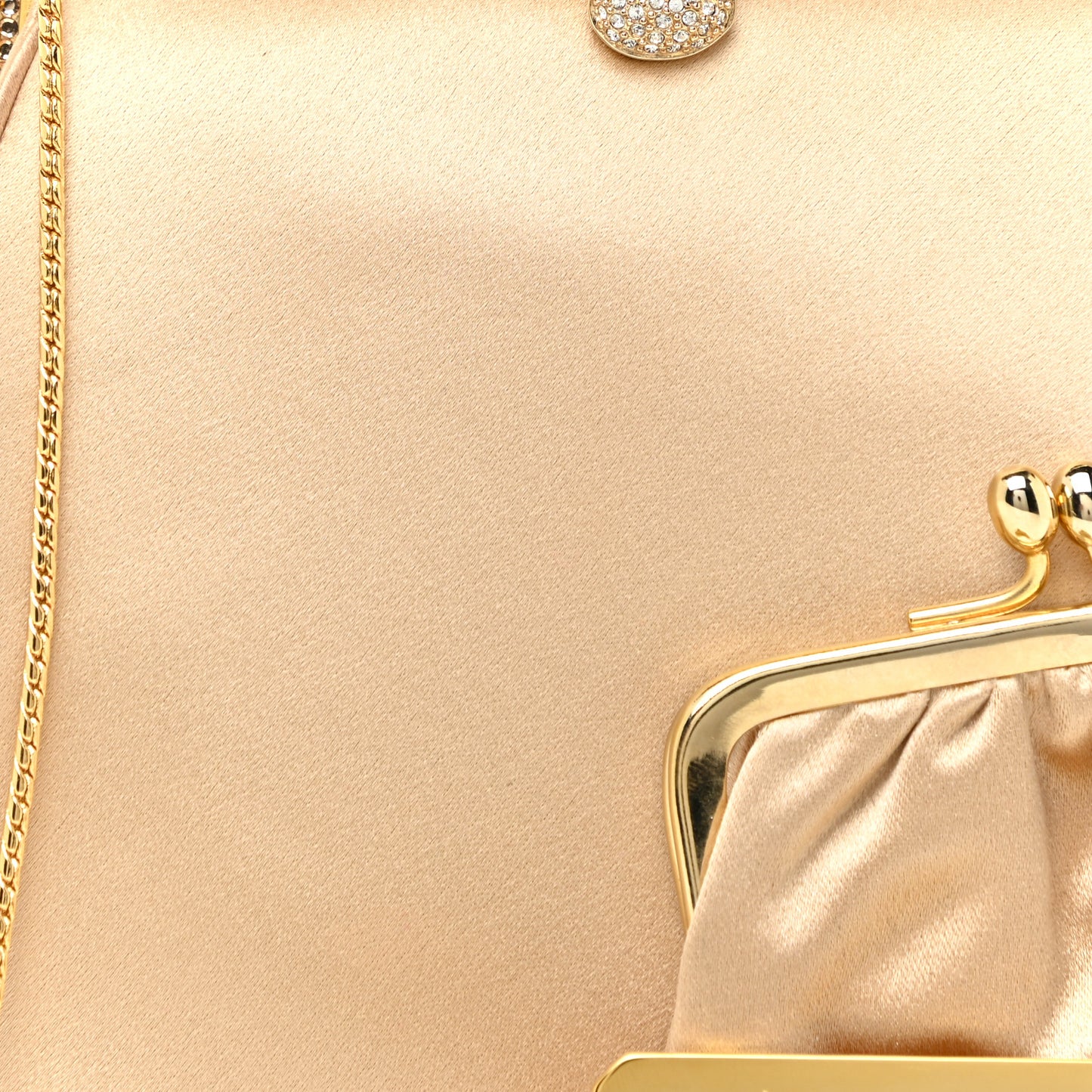 Crystal Trim Satin Evening Bag Clutch Beige