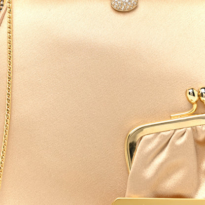 Judith Leiber Crystal Trim Satin Evening Bag Clutch Beige 8 of 14