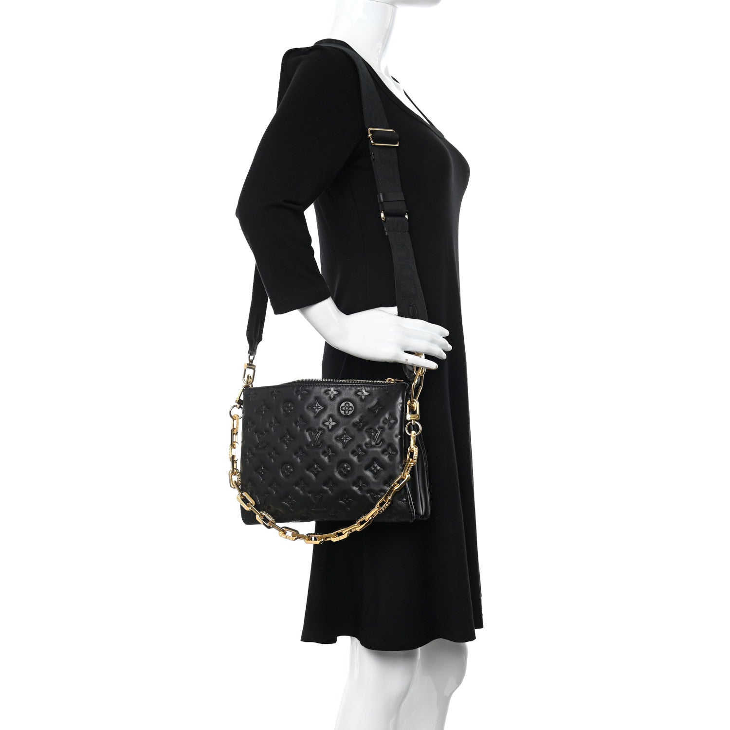 Louis Vuitton Lambskin Embossed Monogram Coussin PM Black 2 of 10