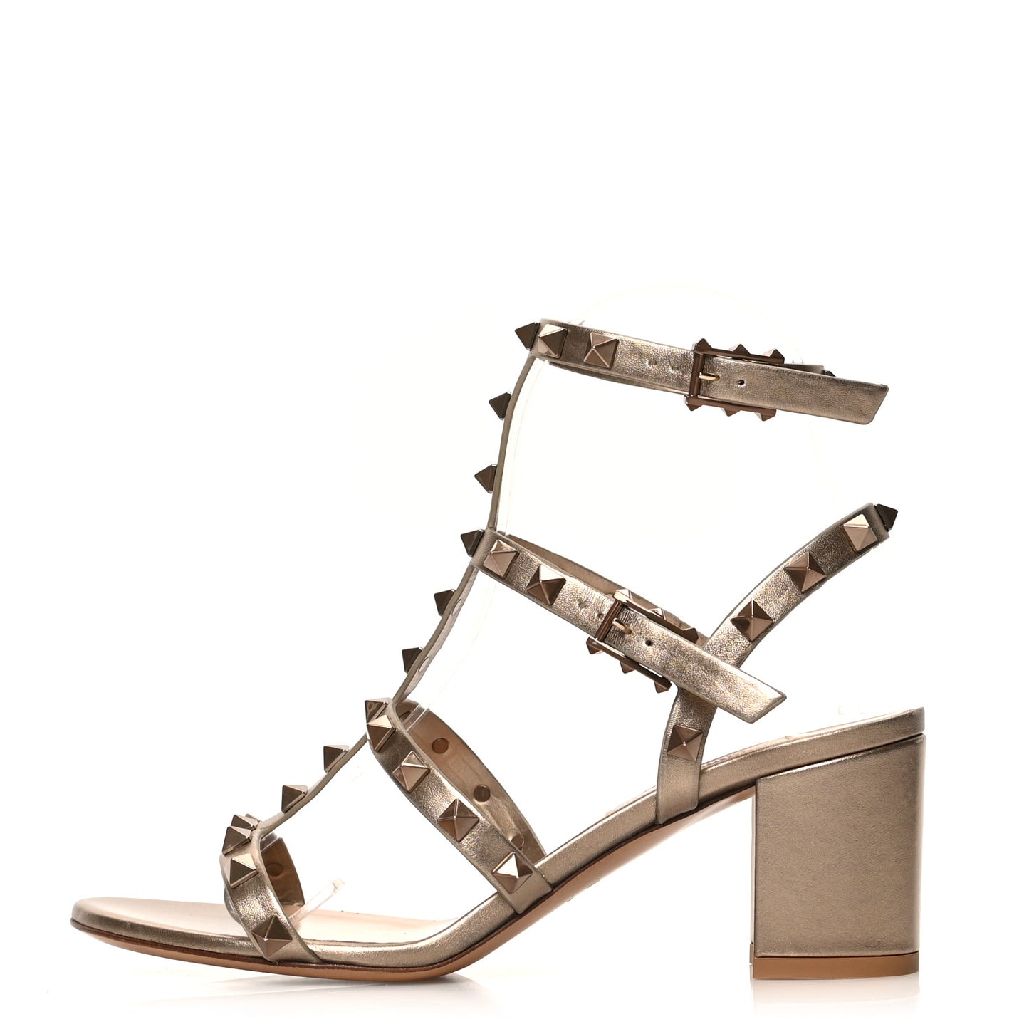 Metallic Calfskin Rockstud 60mm City Sandals 36.5 Skin