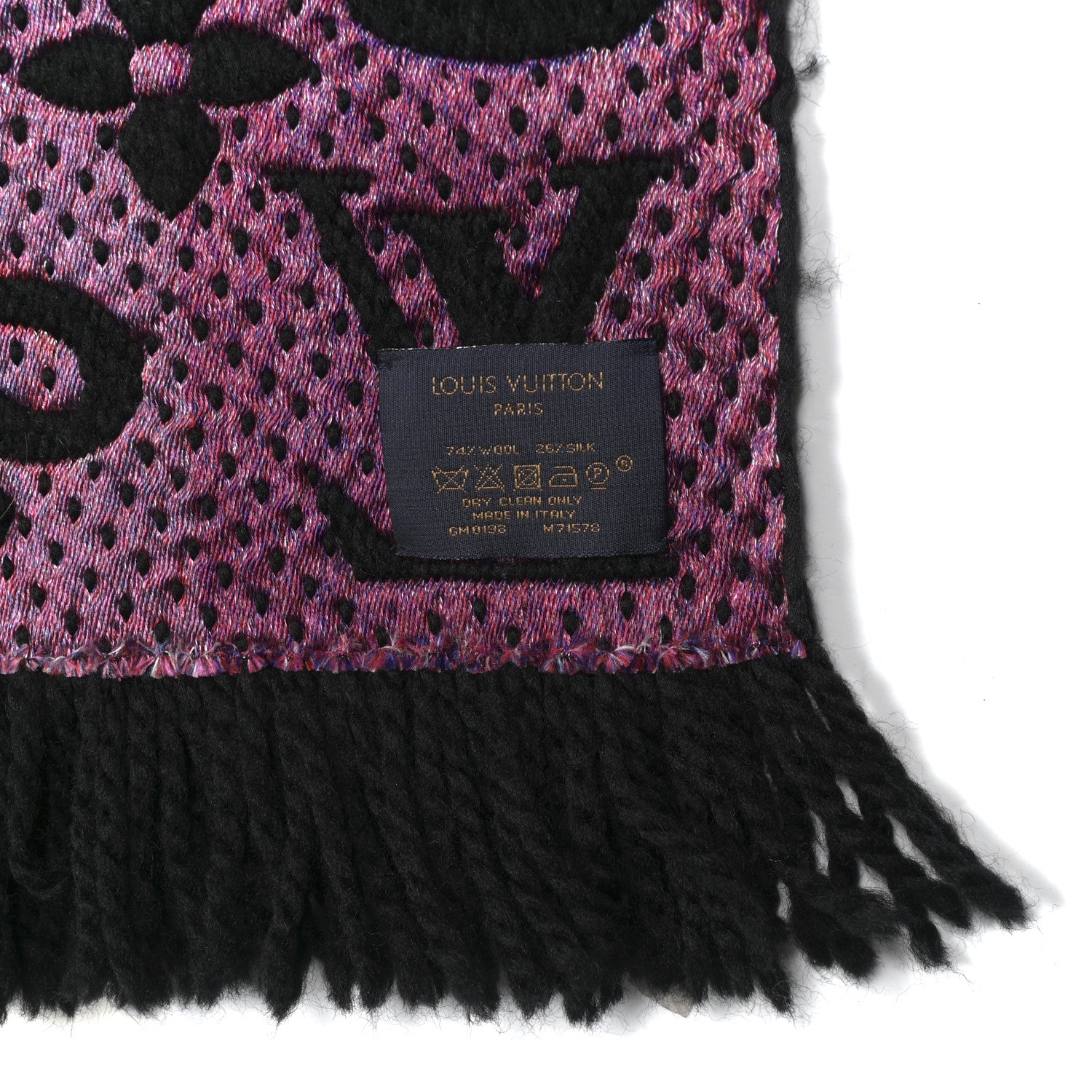 Louis Vuitton Wool Silk Superstition Logomania Scarf Black 3 of 5
