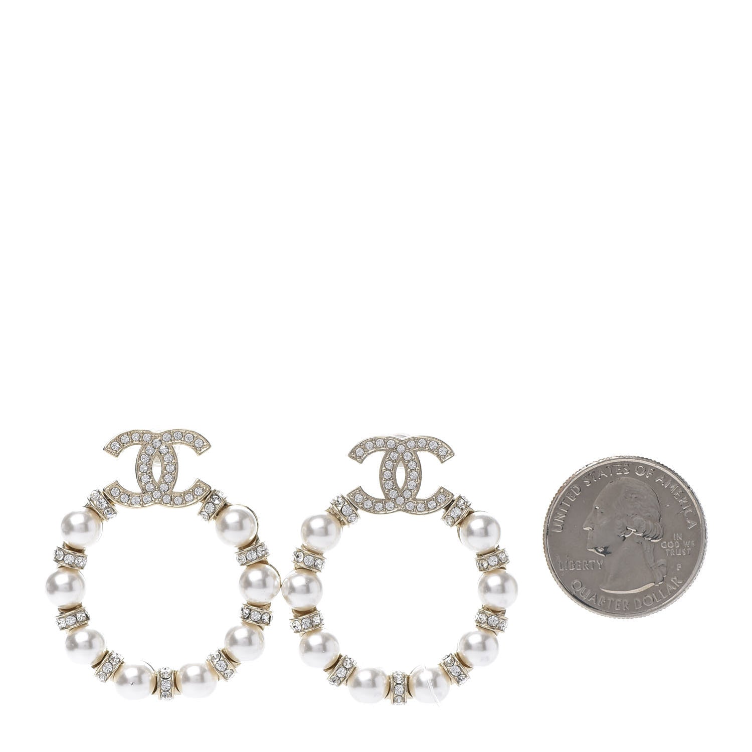 Chanel Pearl Crystal Nefertiti CC Drop Earrings Gold 2 of 5