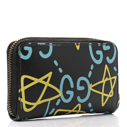 Gucci Calfskin GucciGhost Zip Around Card Case Black New Acquamarine 3 of 8