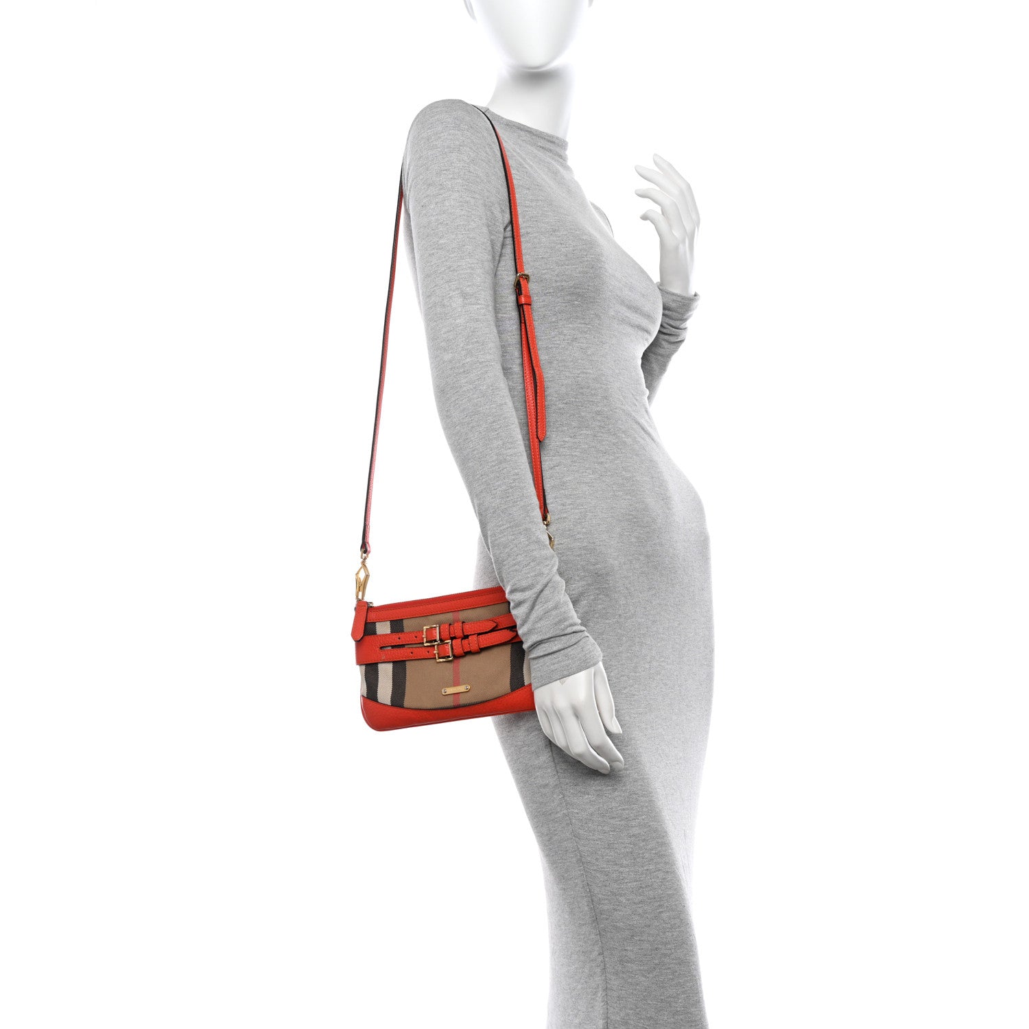 Burberry House Check Bridle Calfskin Peyton Crossbody Orange 2 of 12