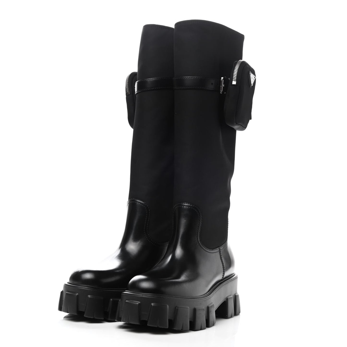Spazzolato Rois Re-Nylon Metal Triangle Logo Monolith Pouch Pocket 55mm Tall Boots 38 Black