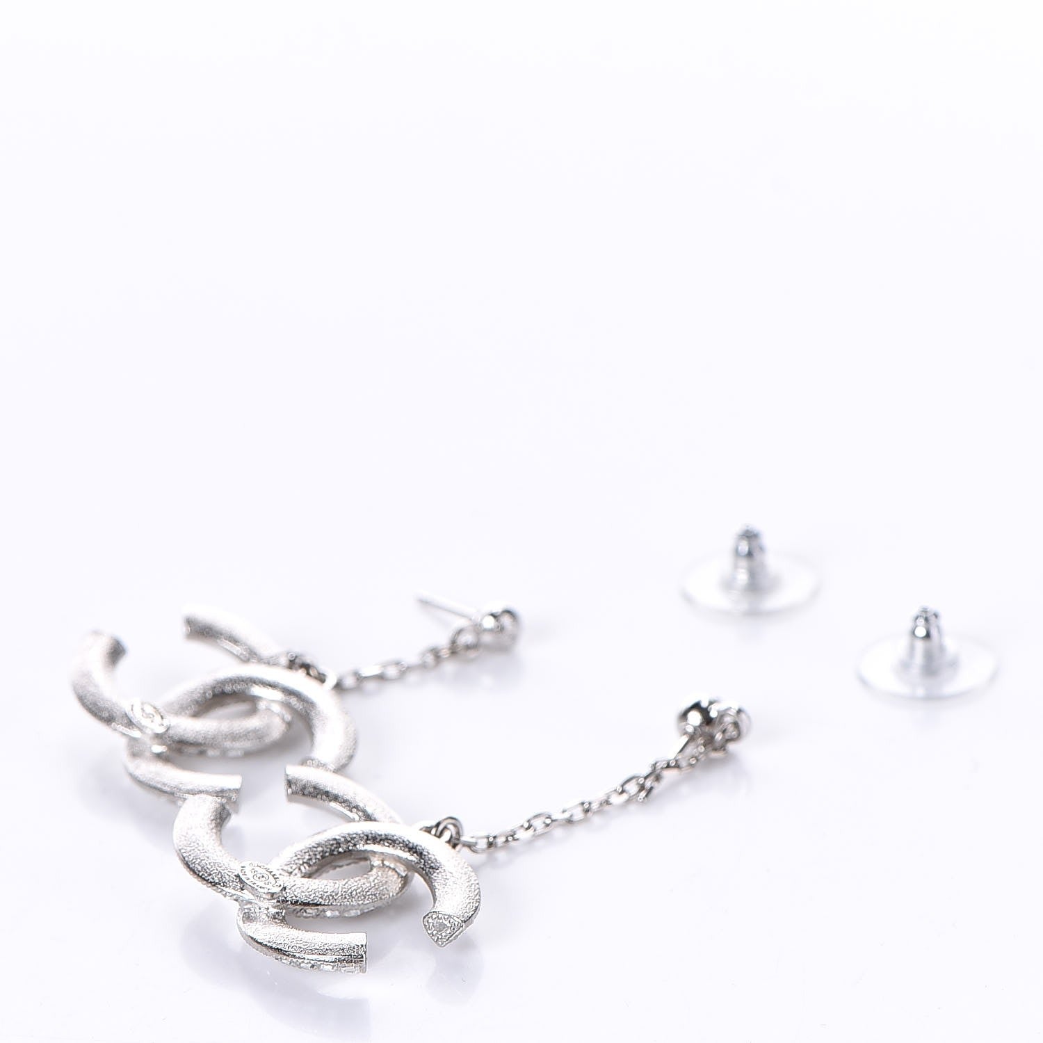 Chanel Baguette Crystal CC Drop Earrings Silver 3 of 5