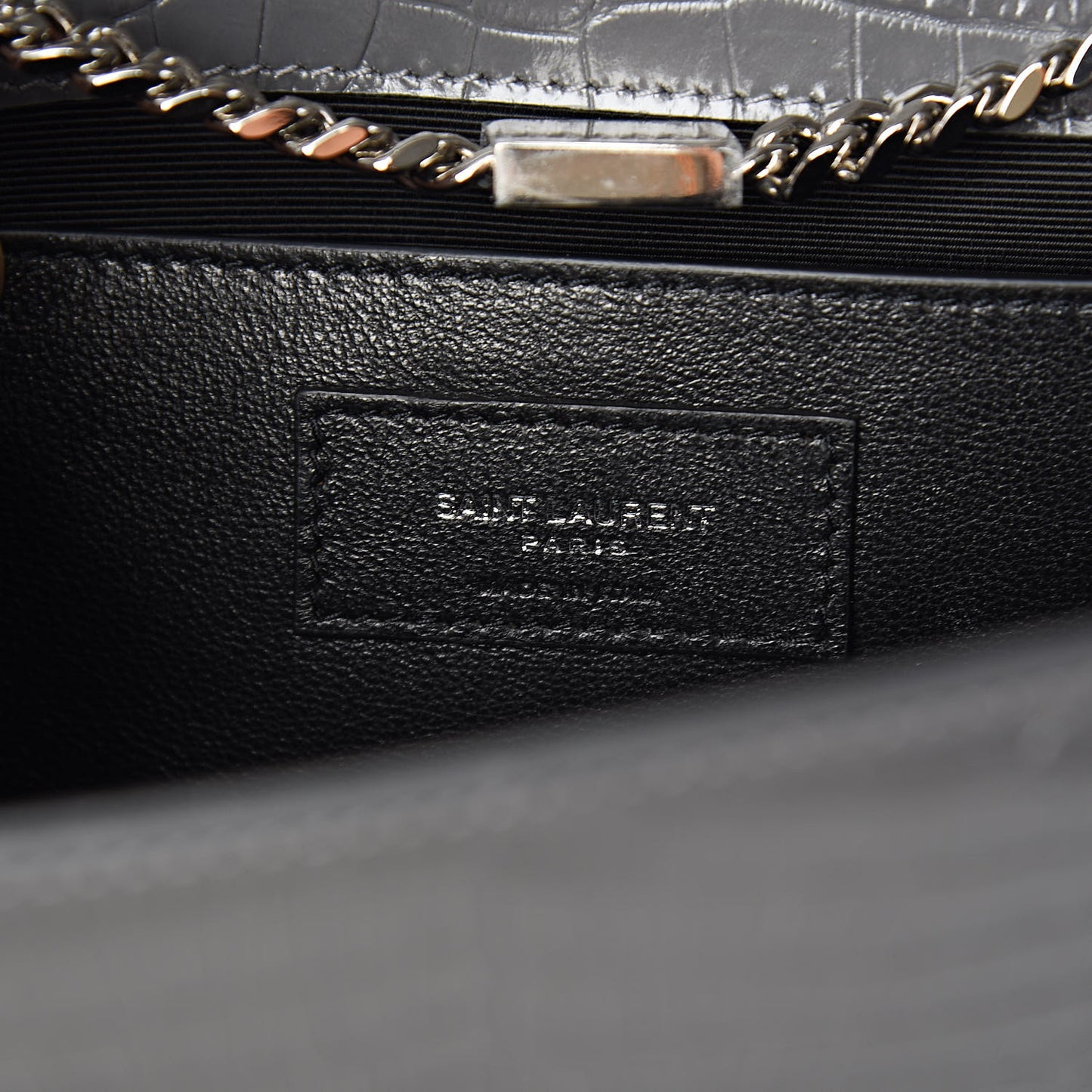 Calfskin Crocodile Embossed Medium Classic Monogram Kate Tassel Satchel Fog