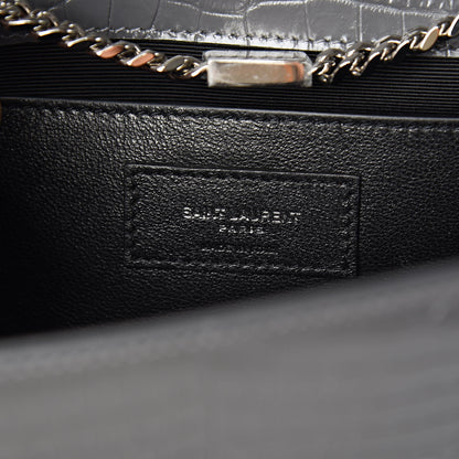Saint Laurent Calfskin Crocodile Embossed Medium Classic Monogram Kate Tassel Satchel Fog 6 of 9