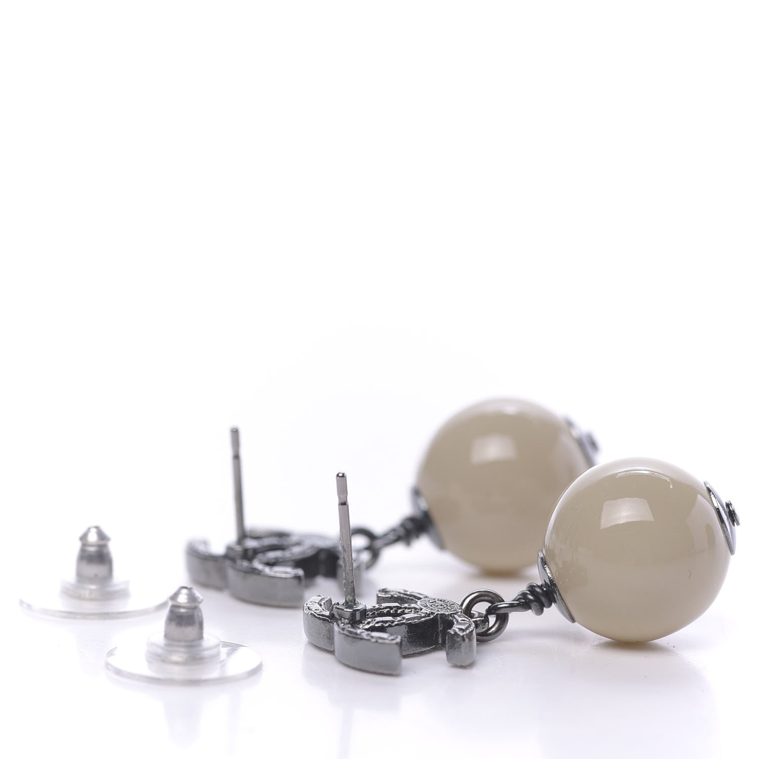 Chanel Ruthenium CC Bead Drop Earrings Gris 3 of 5