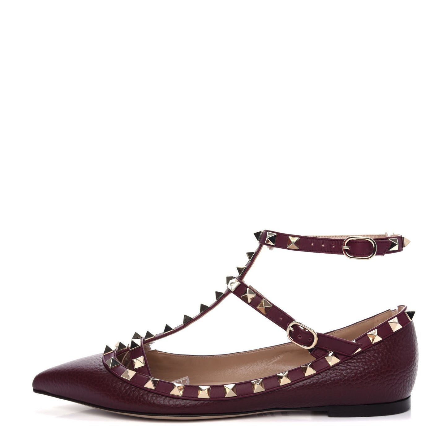 Pebbled Calfskin Rockstud Cage Ballerina Flats 36.5 Rubin