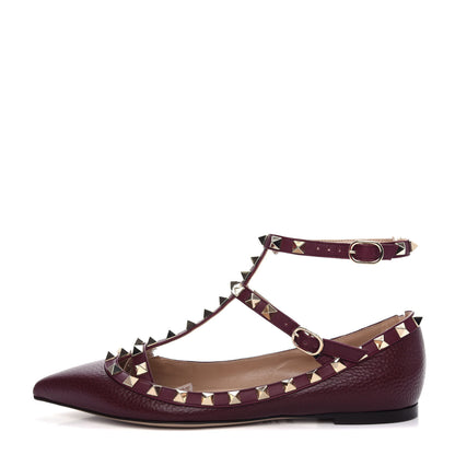 Valentino Garavani Pebbled Calfskin Rockstud Cage Ballerina Flats 36.5 Rubin 1 of 10