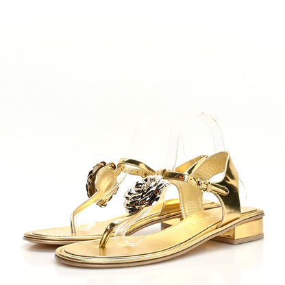 Chanel Metallic Patent Calfskin Camellia Thong Sandals 40 Gold 3 of 7