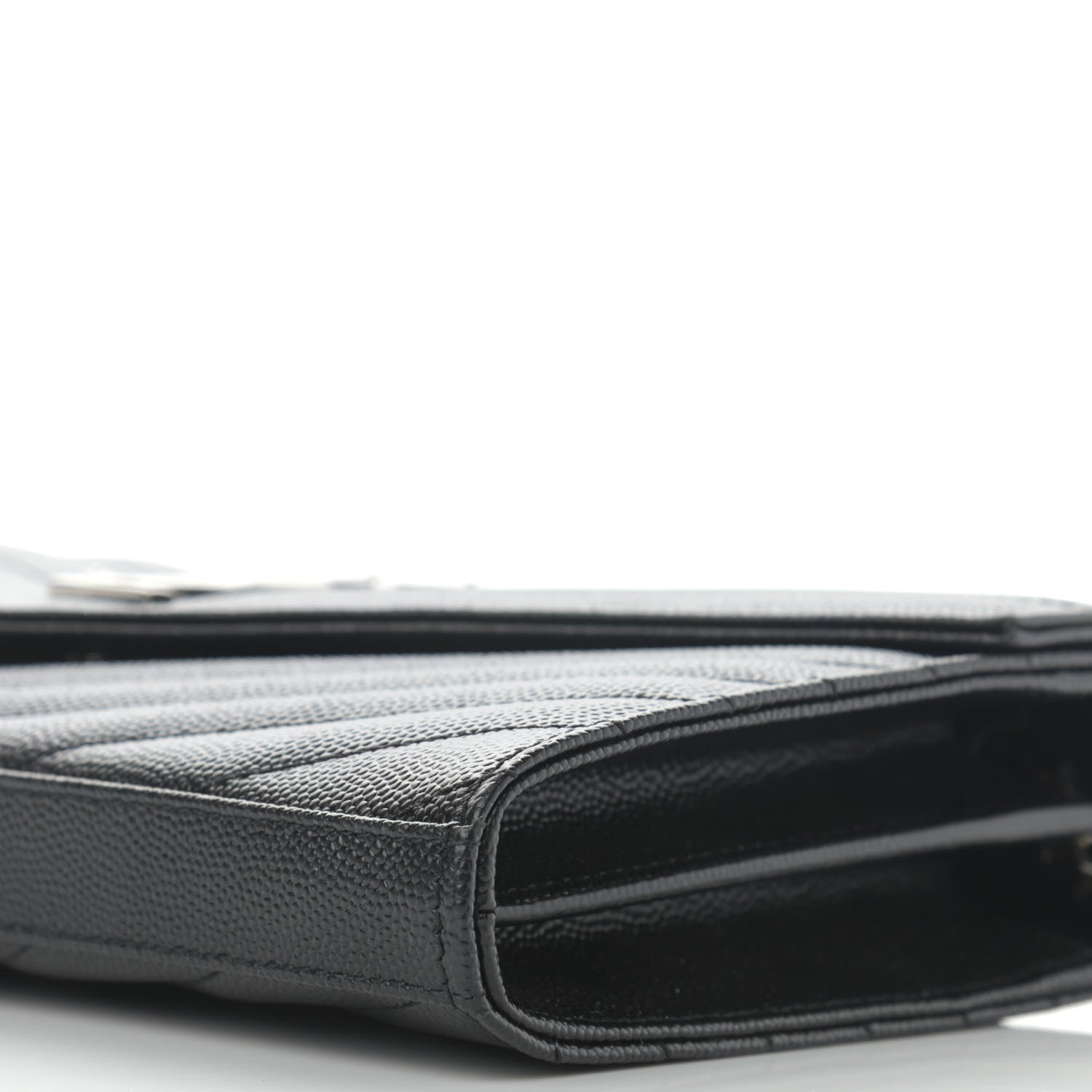 Saint Laurent Grain De Poudre Matelasse Chevron Monogram Chain Wallet Black 10 of 11