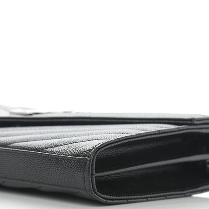 Saint Laurent Grain De Poudre Matelasse Chevron Monogram Chain Wallet Black 10 of 11