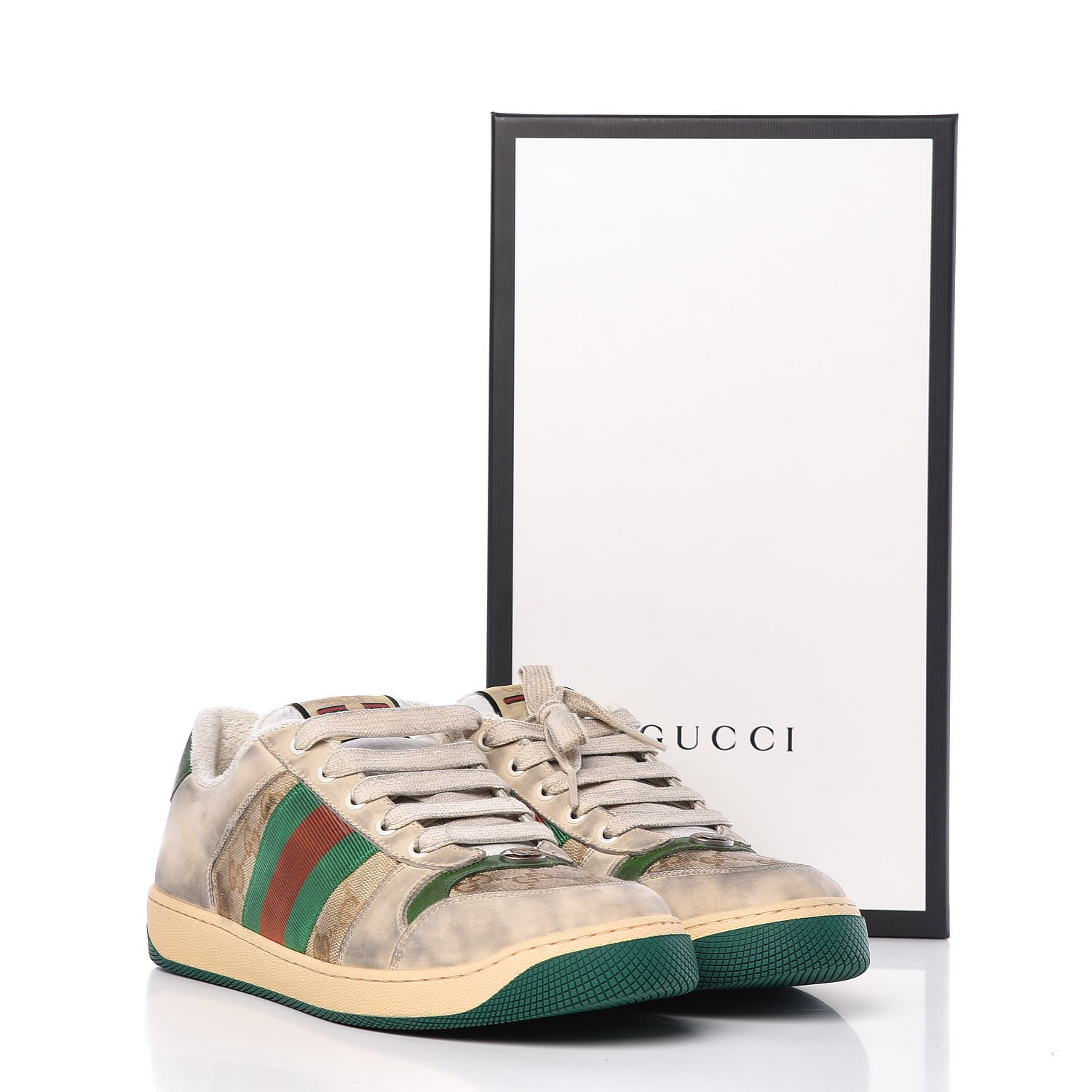 Gucci GG Monogram Nubuck Web Mens Screener Sneakers 9 New Sand Dusty Milk Vintage Green 9 of 9