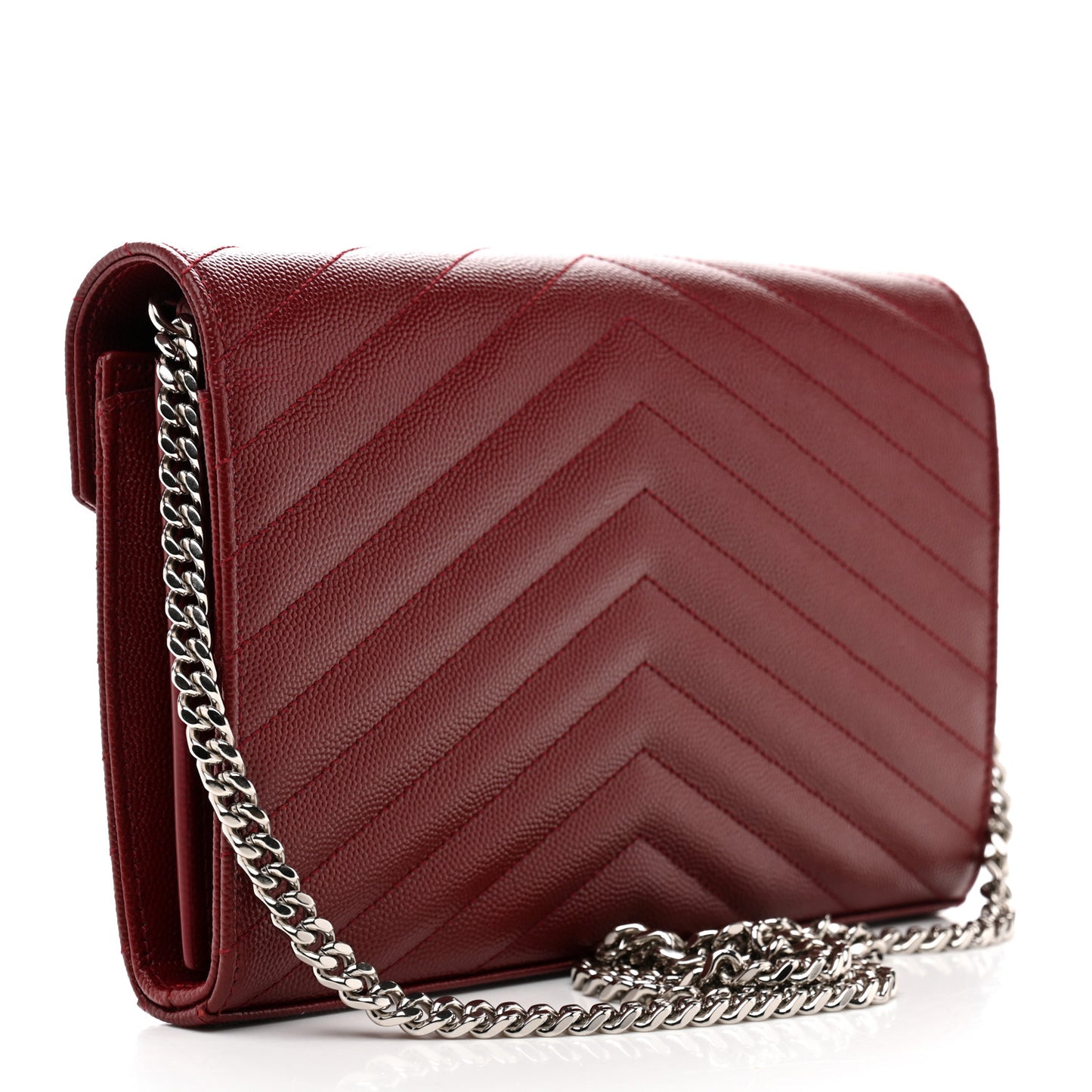 Grain De Poudre Matelasse Chevron Monogram Chain Wallet Palissandre