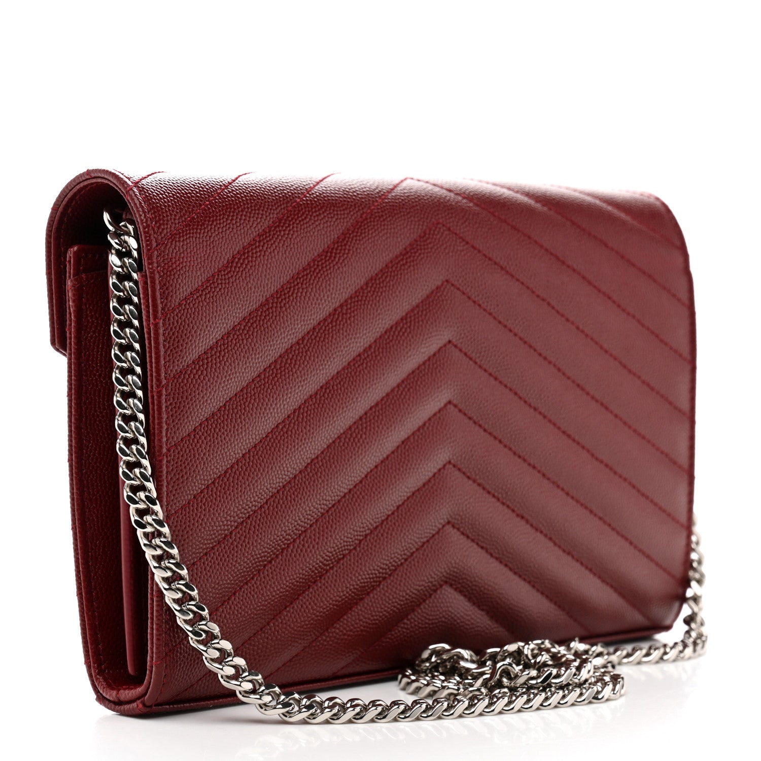 Saint Laurent Grain De Poudre Matelasse Chevron Monogram Chain Wallet Palissandre 3 of 9