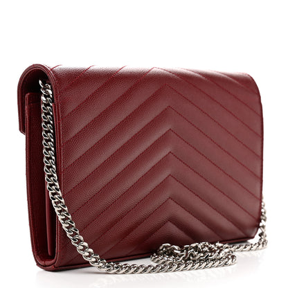 Saint Laurent Grain De Poudre Matelasse Chevron Monogram Chain Wallet Palissandre 3 of 9