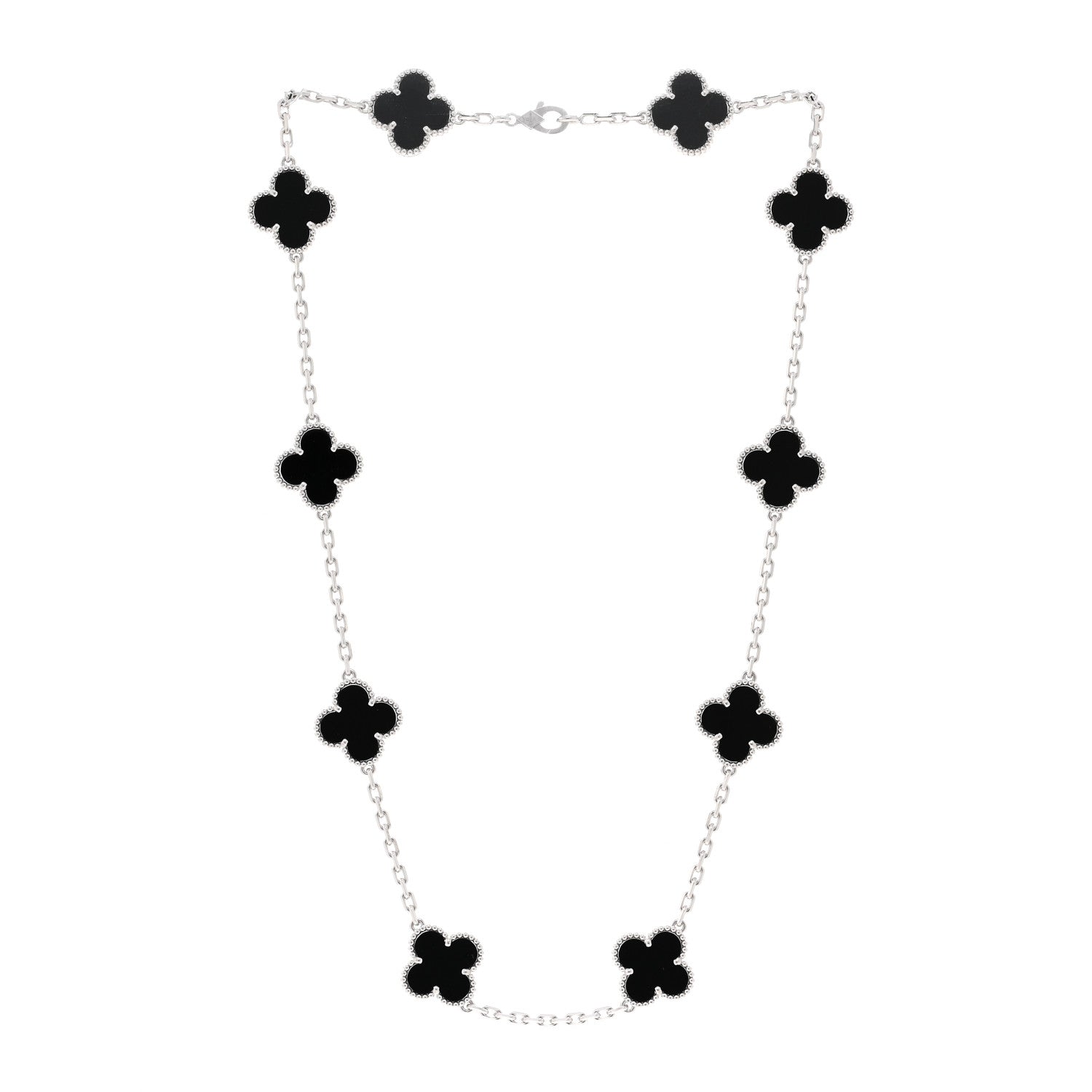 Van Cleef & Arpels 18K White Gold Black Onyx 10 Motifs Vintage Alhambra Necklace 3 of 5