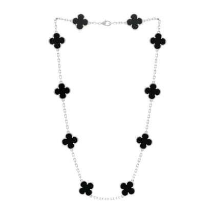 Van Cleef & Arpels 18K White Gold Black Onyx 10 Motifs Vintage Alhambra Necklace 3 of 5