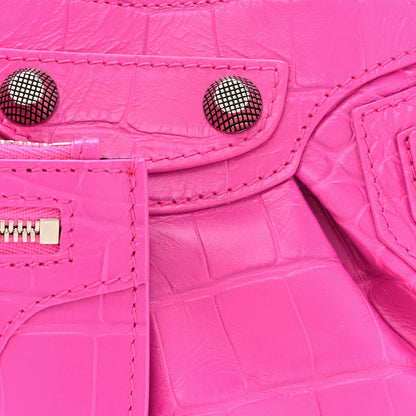 Balenciaga Extra Supple Calfskin Crocodile Embossed XS Le Cagole Shoulder Bag Lipstick Pink 8 of 11
