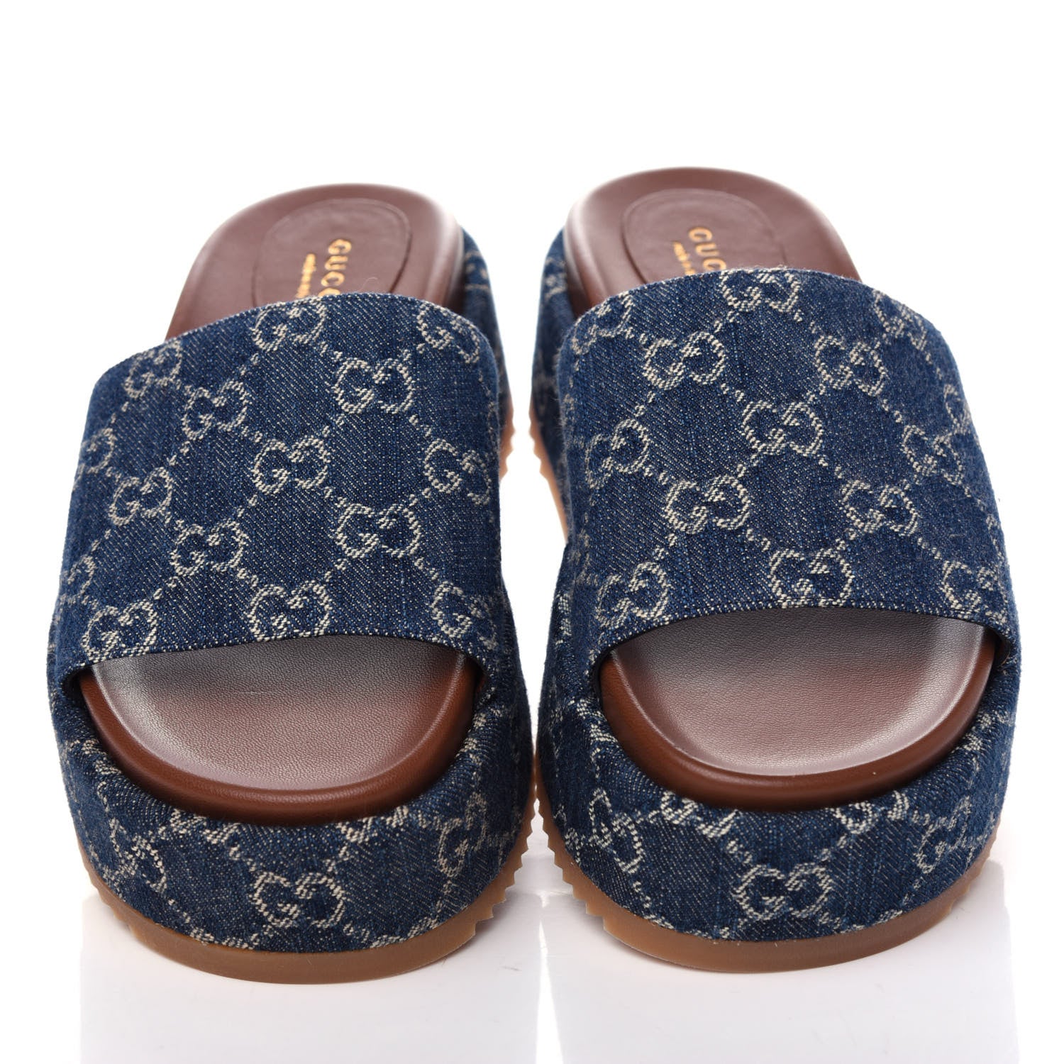 Gucci New Denim GG Monogram Angelina Platform 55mm Slide Sandals 36.5 Blue Tea 5 of 10