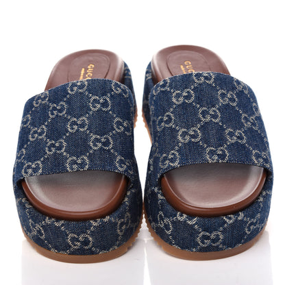 Gucci New Denim GG Monogram Angelina Platform 55mm Slide Sandals 36.5 Blue Tea 5 of 10