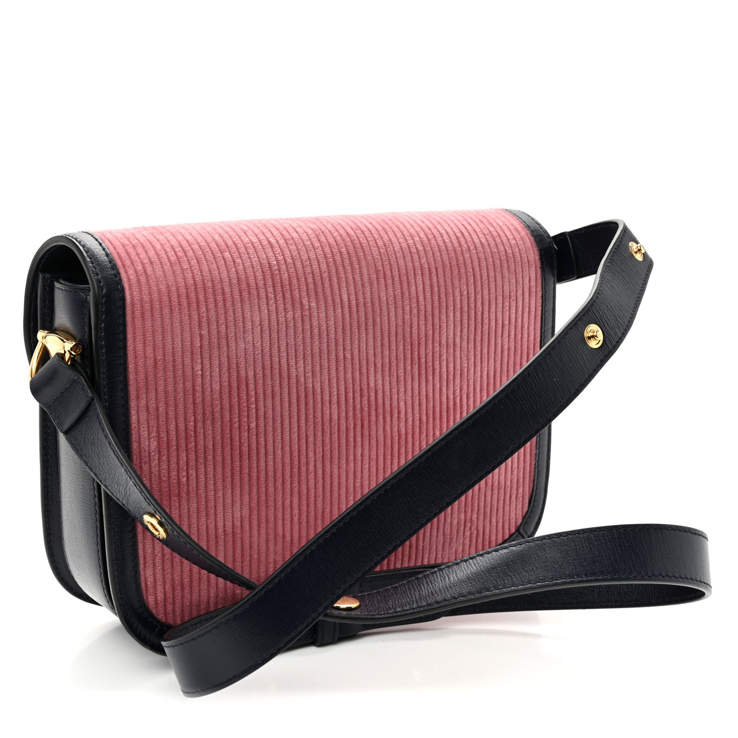 Lanzo Stretch Cord Azalea Calfskin Horsebit 1955 Shoulder Bag Lipstick Rose Blue