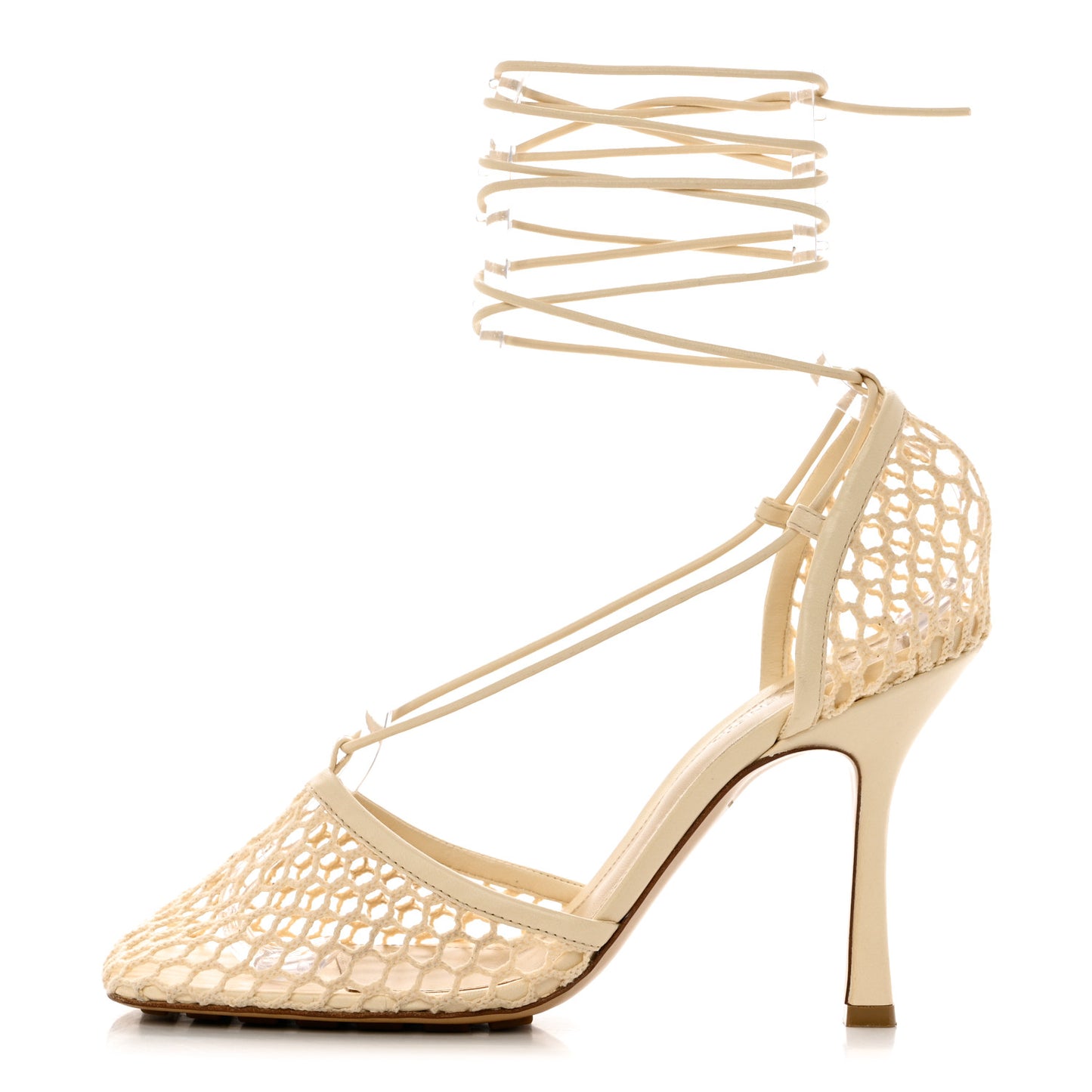 Mesh Nappa Stretch Ankle Tie Sandals 40 Ivory