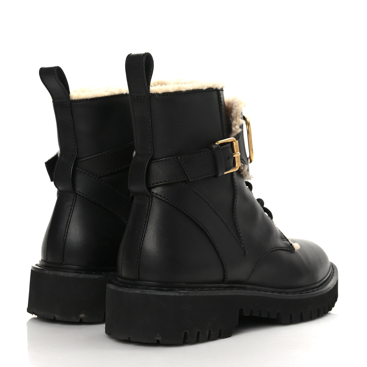 Valentino Garavani Calfskin Shearling Womens VLOGO 35mm Combat Boots 37.5 Black 4 of 7