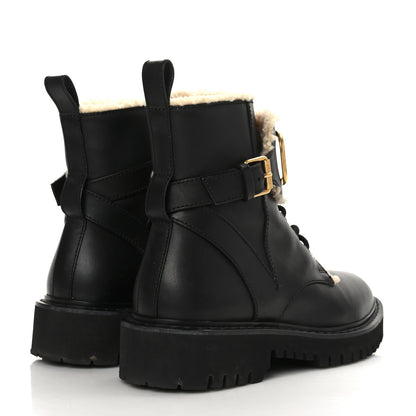 Valentino Garavani Calfskin Shearling Womens VLOGO 35mm Combat Boots 37.5 Black 4 of 7