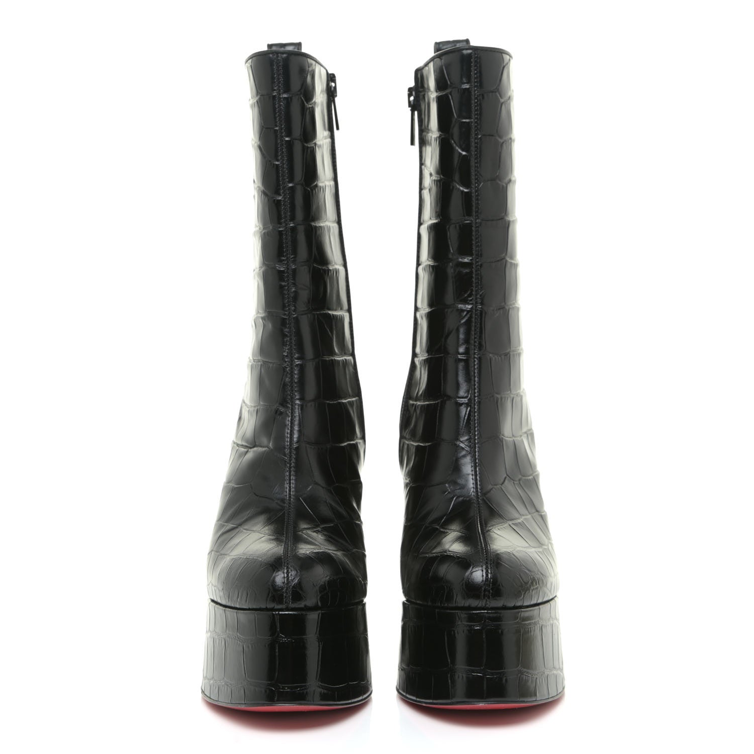 Christian Louboutin Calfskin Crocodile Embossed Izamayeah 130 Platform Boots 37 Black 2 of 13