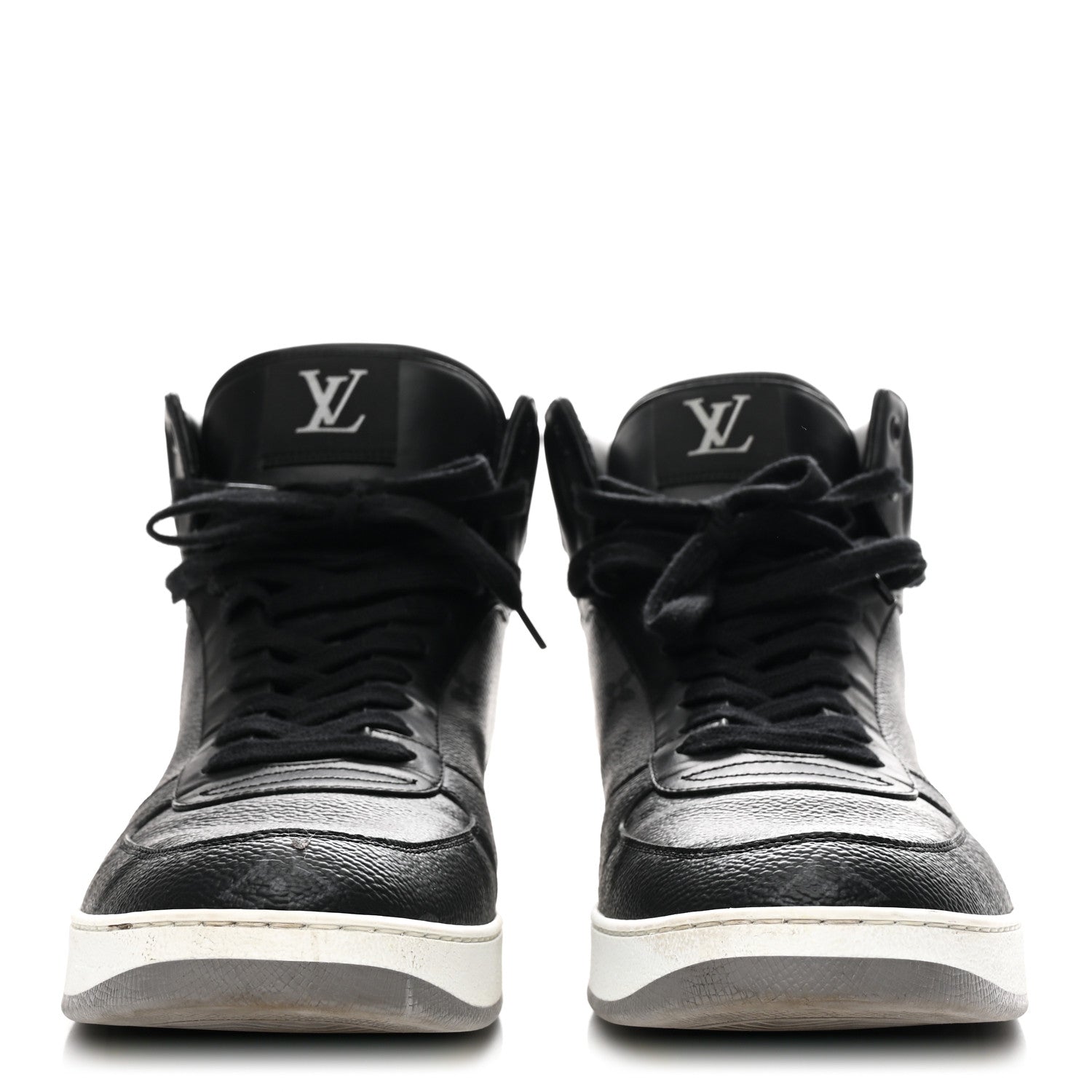 Louis Vuitton Calfskin Monogram Eclipse Mens Rivoli High Top Sneakers 10 Black Grey 3 of 9