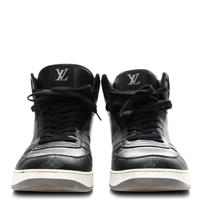 Louis Vuitton Calfskin Monogram Eclipse Mens Rivoli High Top Sneakers 10 Black Grey 3 of 9