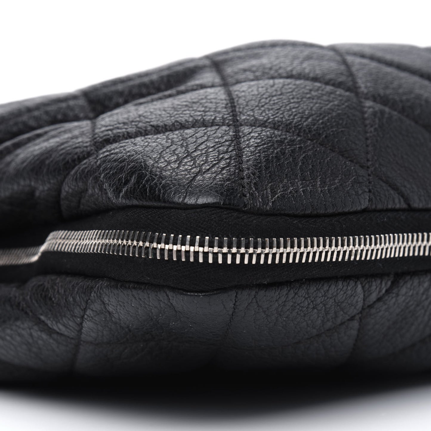 Calfskin Quilted Expandable Zip Shoulder Bag Black