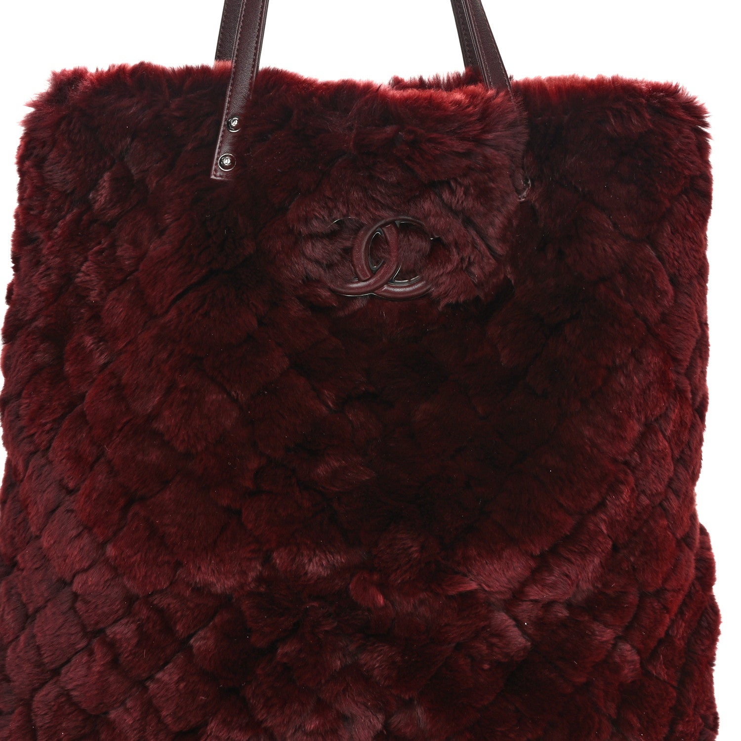 Chanel Rabbit Fur Quilted Pattern Shopping Tote Burgundy 9 of 11