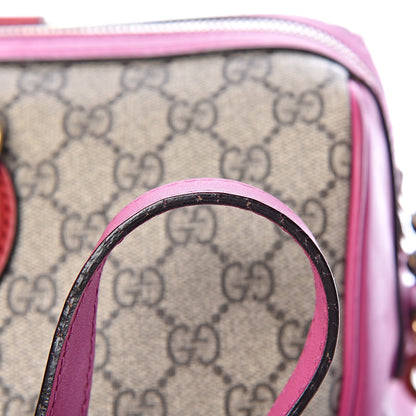 Gucci GG Supreme Monogram Medium Boston Beige Hibiscus Red New Rosette 26 of 33