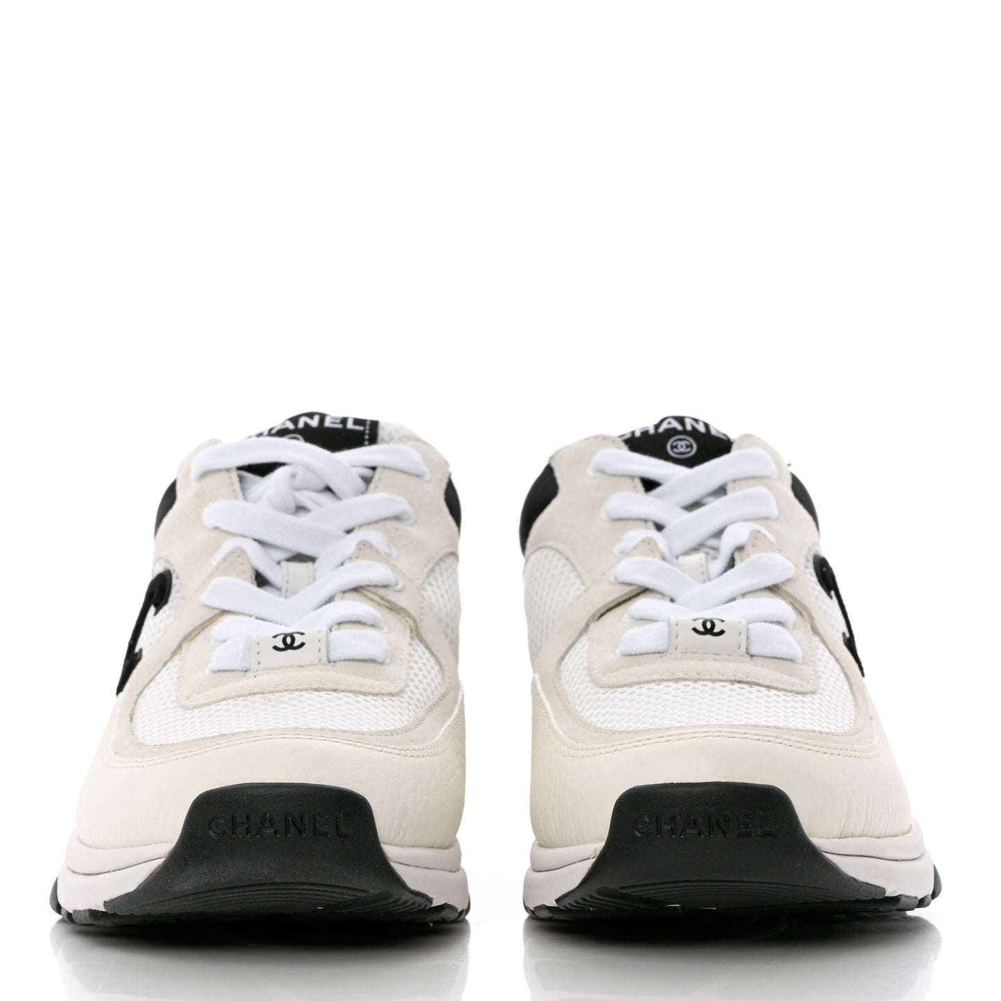 Mesh Suede Calfskin Grained Calfskin Womens CC Sneakers 38.5 White Black