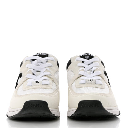 Chanel Mesh Suede Calfskin Grained Calfskin Womens CC Sneakers 38.5 White Black 2 of 11