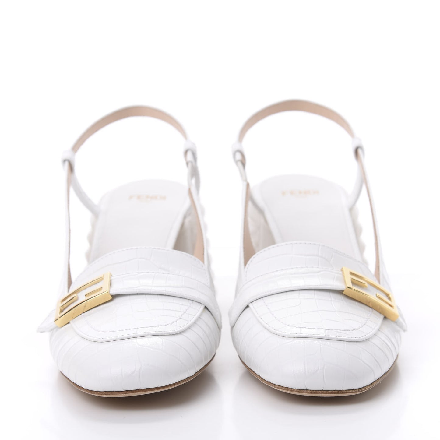 Calfskin Crocodile Embossed Promenade Slingback Loafer Pumps 36.5 White