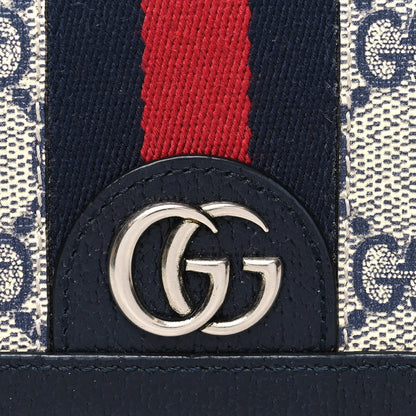 Gucci GG Supreme Monogram Textured Dollar Calfskin Web Ophidia Card Case Beige Blue 9 of 11