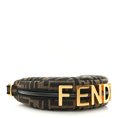 Fendi Fabric Jacquard FF 1974 Nano Fendigraphy Hobo Charm Tobacco Moro 4 of 10