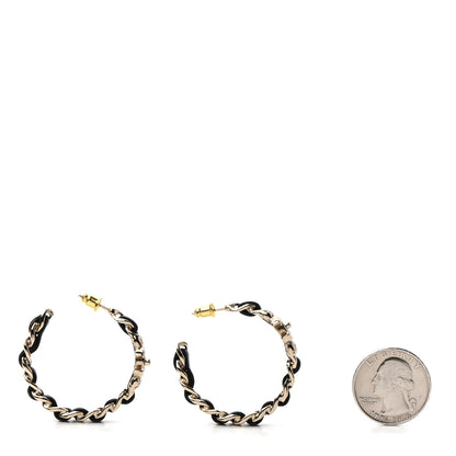 Chanel Lambskin CC Turnlock Chain Hoop Earrings Gold Black 2 of 4
